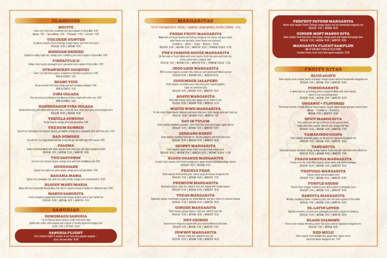 Senor Fox Menu Authentic Mexican Cuisine